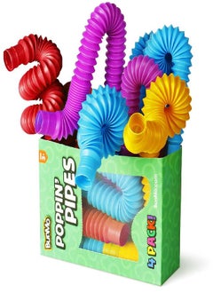 BUNMO BUNMO Pop Tubes Large 4pk | Hours of Fun for Kids | Imaginative Play & Stimulating Creative Learning | Toddler Sensory Toys | Tons of Ways to Play | Connect, Stretch, Twist & Pop  - Image 3