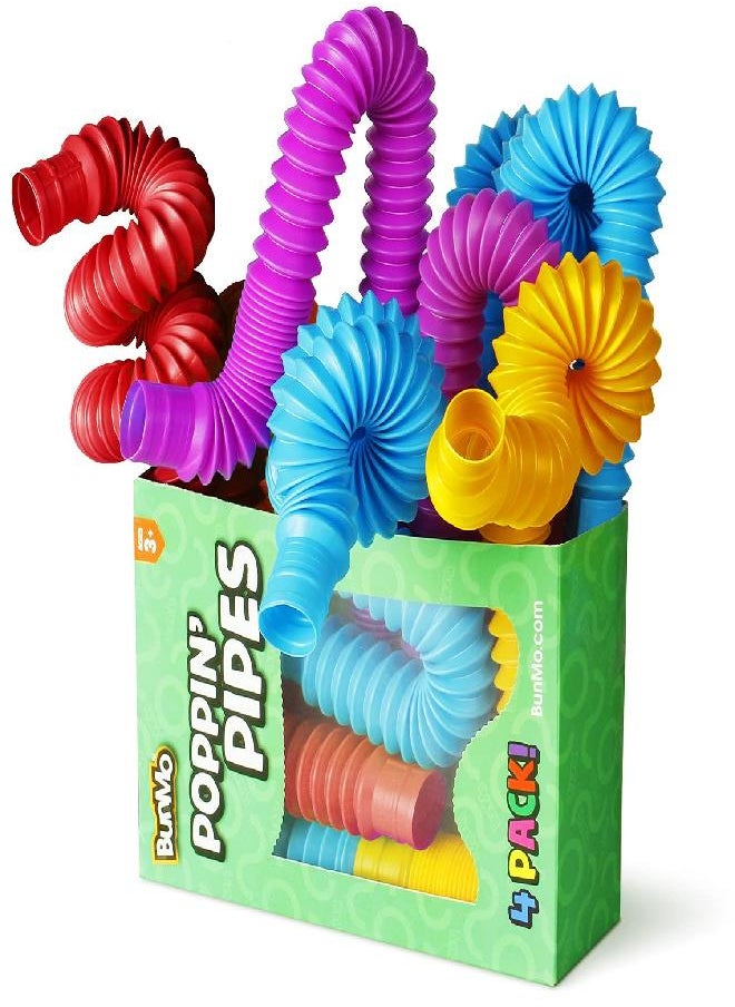 BUNMO - BUNMO Pop Tubes Large 4pk | Hours of Fun for Kids | Imaginative Play & Stimulating Creative Learning | Toddler Sensory Toys | Tons of Ways to Play | Connect, Stretch, Twist & Pop - Image 1