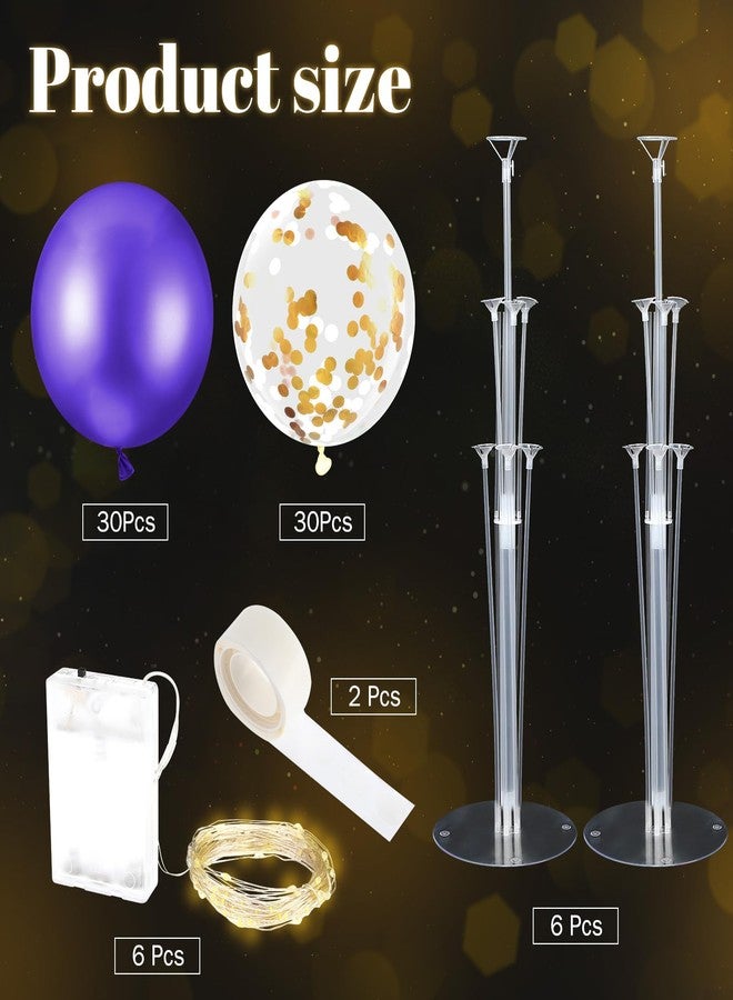 Junkin 6 Set Balloons Centerpieces for Table with LED String Light 60 Pcs Balloons Light up Table Balloon Stand Centerpieces for Graduation Birthday Baby Shower Wedding Bridal Shower(Purple) - Image 3