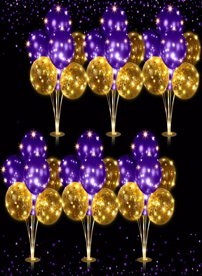 Junkin 6 Set Balloons Centerpieces for Table with LED String Light 60 Pcs Balloons Light up Table Balloon Stand Centerpieces for Graduation Birthday Baby Shower Wedding Bridal Shower(Purple) - Image 1