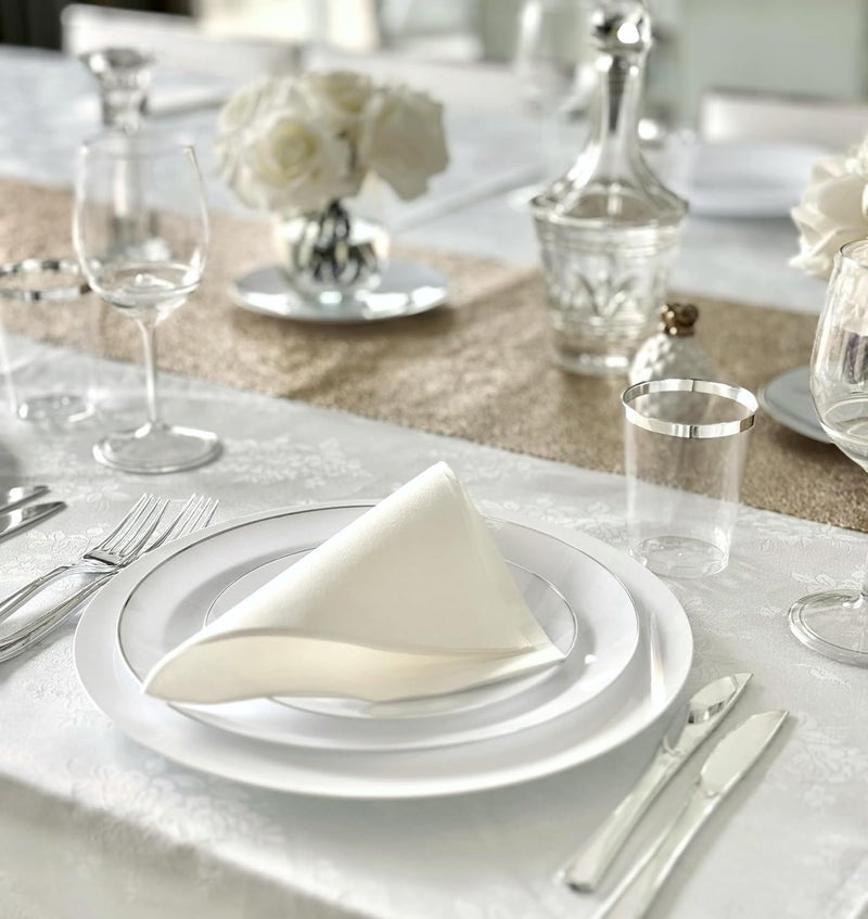 OCCASIONS FINEST PLASTIC TABLEWARE " OCCASIONS " 50 Plates Pack (25 Guests)-Wedding Party Disposable Plastic Plate Set -25 x 10.25'' Dinner + 25 x 7.5'' Salad & Dessert plates (Bali in White & Silver) - Image 4