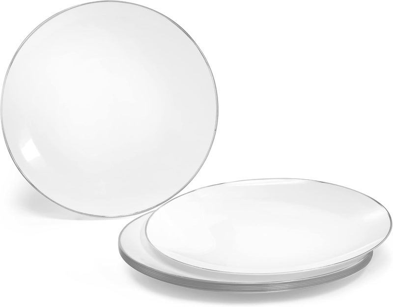 OCCASIONS FINEST PLASTIC TABLEWARE " OCCASIONS " 50 Plates Pack (25 Guests)-Wedding Party Disposable Plastic Plate Set -25 x 10.25'' Dinner + 25 x 7.5'' Salad & Dessert plates (Bali in White & Silver) - Image 2