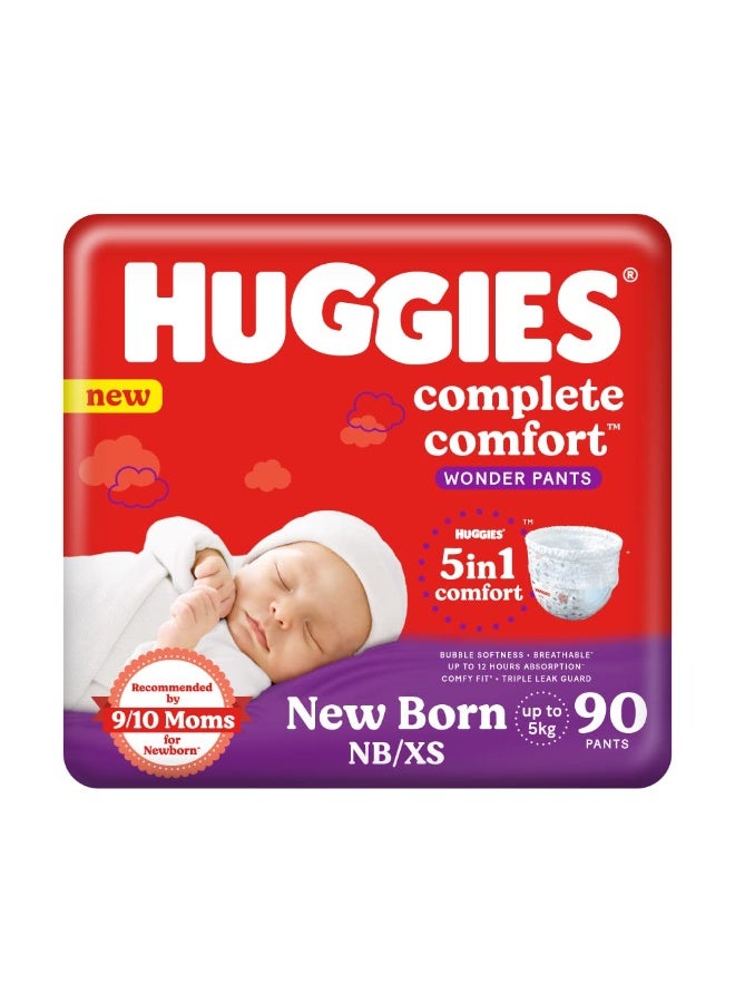 Huggies Complete Comfort Wonder Pants, Extra Small (NB/XS) Size Baby Diaper Pants, (90 count) with 5 in 1 Comfort & Mamaearth Deeply nourishing natural baby wash (400 ml, 0-5 Yrs) - Image 2