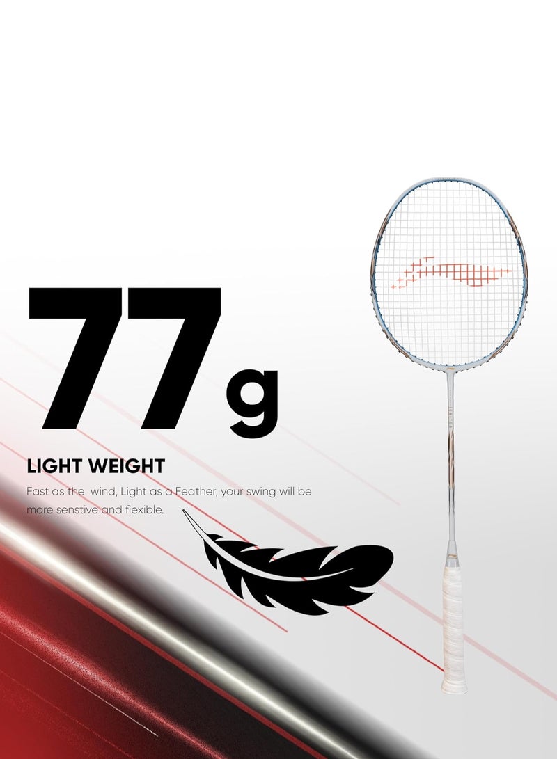 لي-نينج مضرب تنس الريشة Li-Ning Ignite 8 الياباني المصنوع من الكربون والجرافيت مع غطاء كامل (أبيض لؤلؤي/أزرق، 77 جرامًا) - Image 2