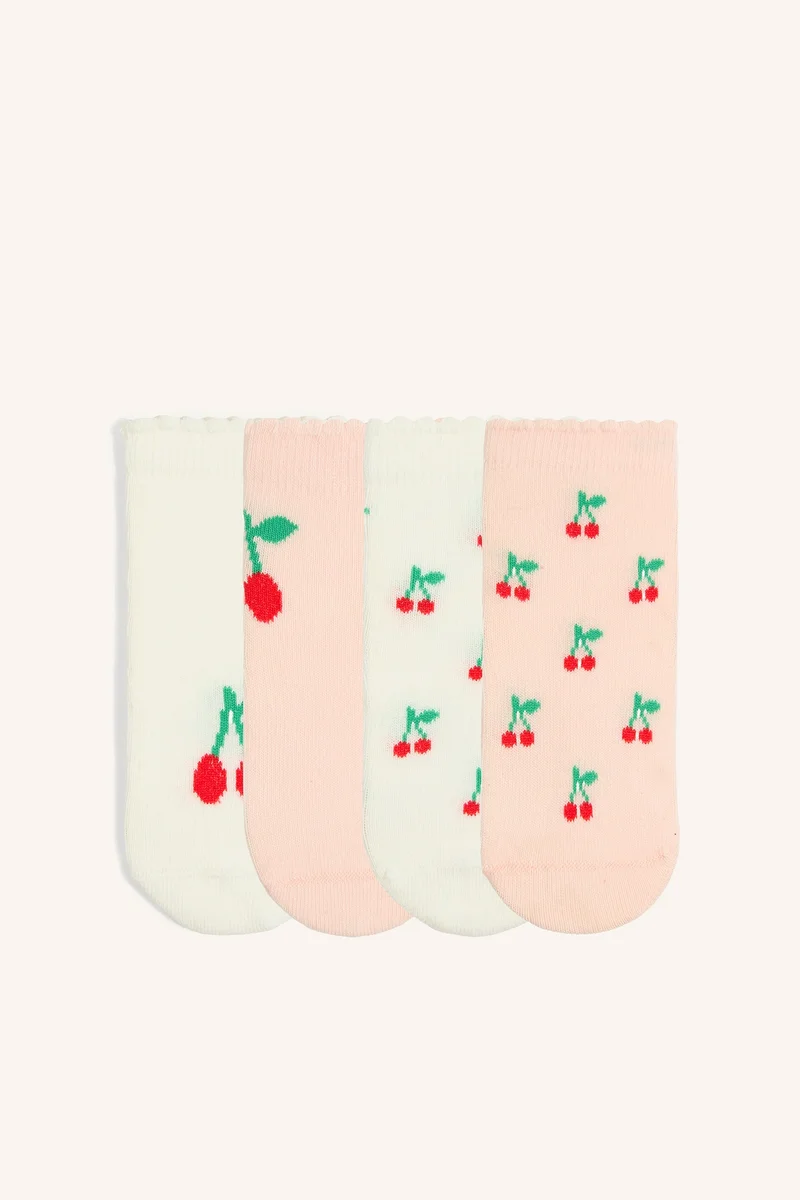ديفاكتو Baby Girl Fruit Print Seamless 4 Piece Cotton Socks