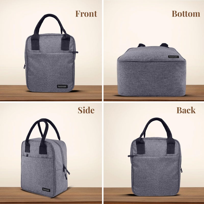 Frenchware Insulated Lunch Bag (9 Litre, 15 kg, Grey), Office Tiffin Bags for Men and Women, Hot & Cold Travel Lunch Box for Men, Tiffin Box & Bottles, Lunch Bag for Office, Picnic Bag (Nylon) - Image 5