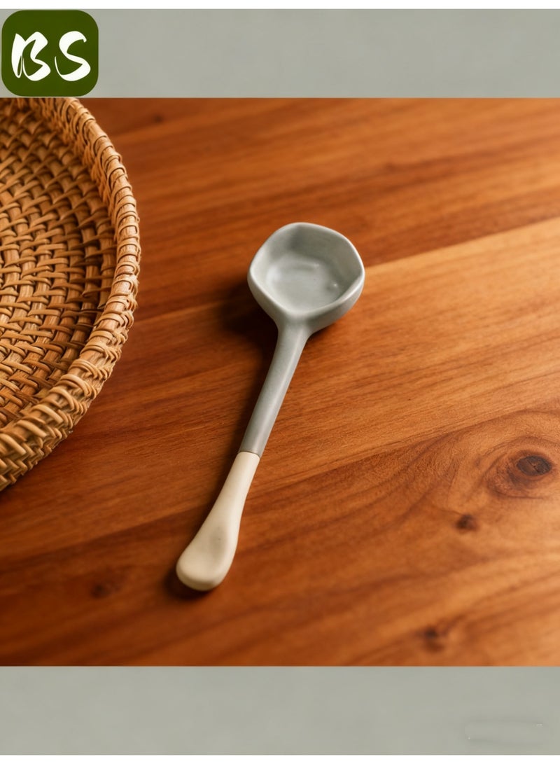 بي إس طقم ملاعق قهوة سيراميك عتيقة مكون من قطعتين | بمقبض طويل | لخلط الشاي أو القهوة | الحلوى | الصلصة | الحساء | أدوات مائدة أنيقة عالية الجودة | تصميم بسيط - Image 5