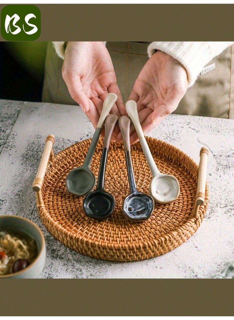 بي إس طقم ملاعق قهوة سيراميك عتيقة مكون من قطعتين | بمقبض طويل | لخلط الشاي أو القهوة | الحلوى | الصلصة | الحساء | أدوات مائدة أنيقة عالية الجودة | تصميم بسيط - Image 4