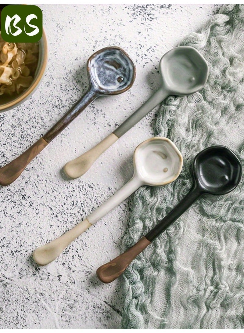 بي إس طقم ملاعق قهوة سيراميك عتيقة مكون من قطعتين | بمقبض طويل | لخلط الشاي أو القهوة | الحلوى | الصلصة | الحساء | أدوات مائدة أنيقة عالية الجودة | تصميم بسيط - Image 3