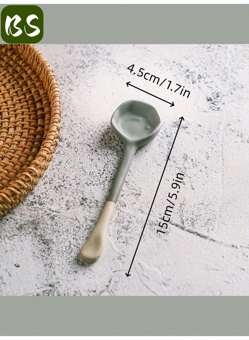 بي إس طقم ملاعق قهوة سيراميك عتيقة مكون من قطعتين | بمقبض طويل | لخلط الشاي أو القهوة | الحلوى | الصلصة | الحساء | أدوات مائدة أنيقة عالية الجودة | تصميم بسيط - Image 2