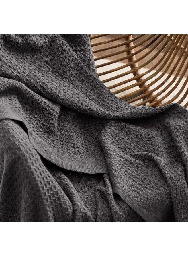 Bedsure Bedsure 100% Cotton Blanket King Size for Bed - Breathable and Soft, Waffle Weave Blanket for Summer Spring, Dark Grey, 104x90 inches  - Image 3