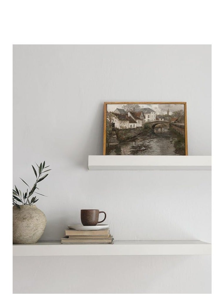 Today Idea  Framed Canvas Wall Art Vintage Decor, Landscape Wall Art, Riverside Small Town Canvas Prints Home Decor, Rustic Farmhouse Wall Decor for Bedroom Living Room, Retro Room Decor, 9"x11" - Image 3