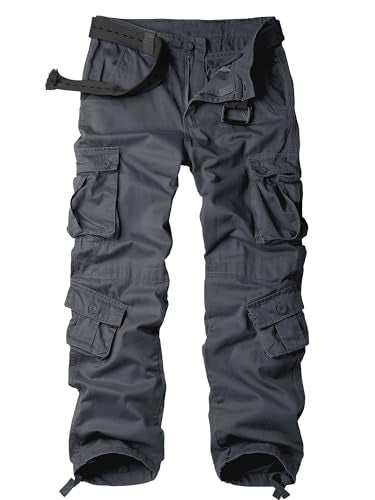 AKARMY Men's Casual Cargo Pants Military Army Camo Pants Combat Work Pants with 8 Pockets Gray 32 - Image 1