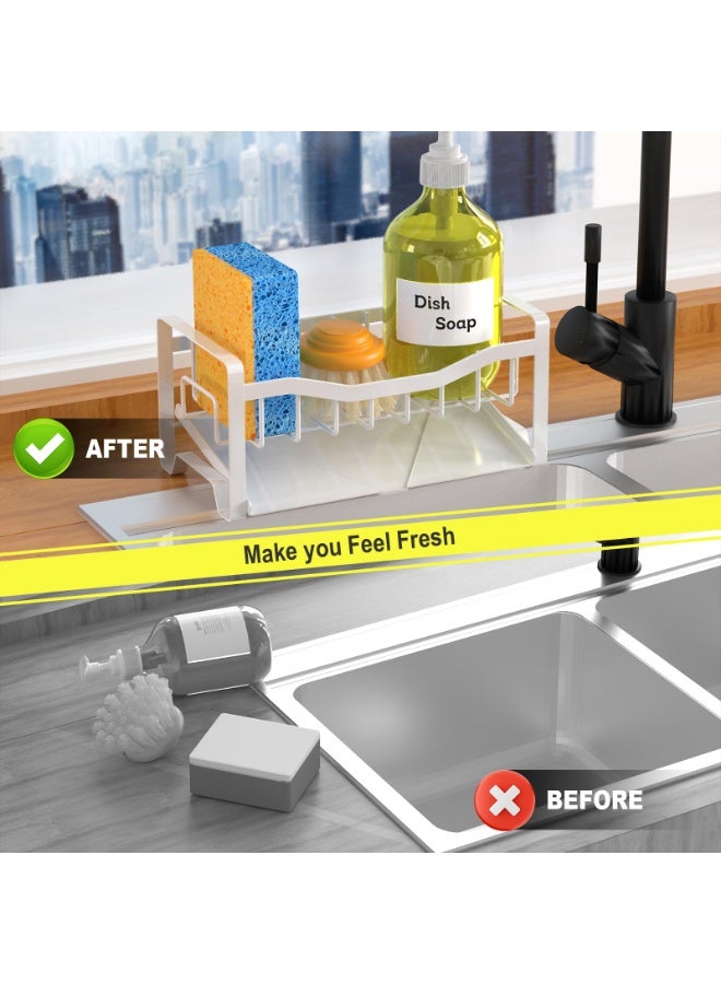 LOKIPA Sink Sponge Holder, Kitchen Sink Caddy Organizer,304 Stainless Steel Dish Sponge Organizer with Auto Drain Tray,Dish Soap Dispenser Brush Holder Storage - Image 5