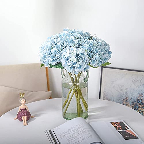 Kisflower Blue Hydrangea Artificial Flowers 6pcs Faux Hydrangea Flowers, Fake Flowers for Table Centerpiece, Blue Silk Hydrangea Flowers with Stems for Home Wedding Party Decor - Image 2