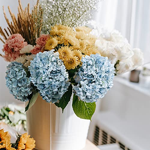 Kisflower Blue Hydrangea Artificial Flowers 6pcs Faux Hydrangea Flowers, Fake Flowers for Table Centerpiece, Blue Silk Hydrangea Flowers with Stems for Home Wedding Party Decor - Image 4