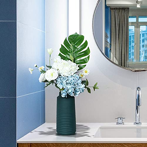 Kisflower Blue Hydrangea Artificial Flowers 6pcs Faux Hydrangea Flowers, Fake Flowers for Table Centerpiece, Blue Silk Hydrangea Flowers with Stems for Home Wedding Party Decor - Image 5
