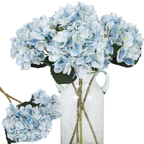Kisflower Blue Hydrangea Artificial Flowers 6pcs Faux Hydrangea Flowers, Fake Flowers for Table Centerpiece, Blue Silk Hydrangea Flowers with Stems for Home Wedding Party Decor - Image 1