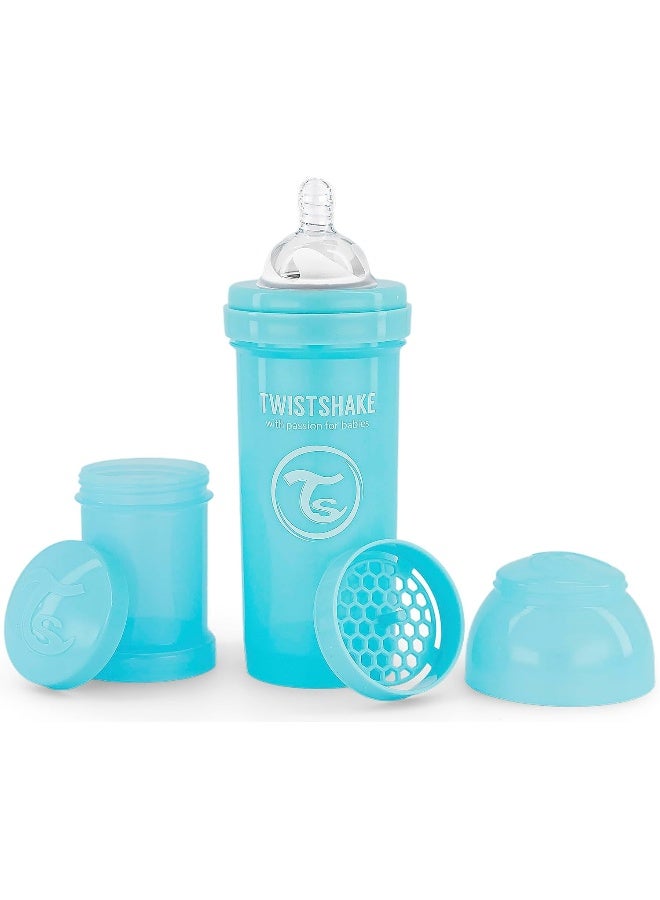 Twistshake Anti-Colic Baby Bottle with Milk Powder Container and Mixer - 260ml | Medium Flow Silicone Breast-Like Nipple | BPA- Free | Suitable for 2+ Month | Blue - Image 1