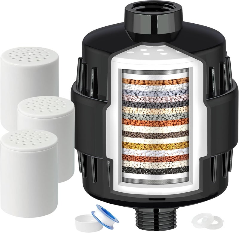 Dwavele 20 Stage Shower Head Filter for Hard Water with 3 Cartridges, High Output Shower Water Filter to Remove Chlorine, Fluoride and Other Impurities, Improves Skin Condition, Protects Hair - Image 1