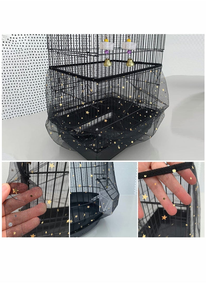 Birdcages Cover Universal Birdcage Cover Black and White 2 Piece Adjustable Soft Airy Nylon Mesh Net Cover Bird Cage Seed Catcher Parrot Cage Mesh Skirt for Round Square Cages  - Image 2