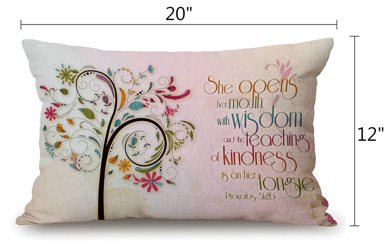 Solekla Inspirational Christian Bible Verse Proberbs Quotes Farmhouse Oblong Rectangle Decorative Throw Pillow Case,12x20 inch, She Opens Her Mouth with Wisdom and The Teaching of Kindness is on Her Tongue - Image 2
