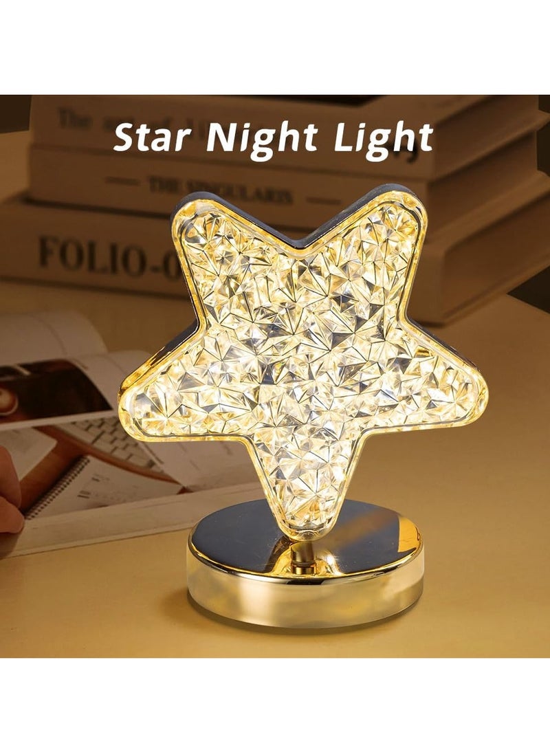 Star Cordless Table Lamp Lamp, 3 Colors Stepless Dimmable Table Lamp, Touch Control Star Light, USB Rechargeable Beside Lamp, Cute Night Light for Bedroom Living Room Home Decor(Star) - Image 2