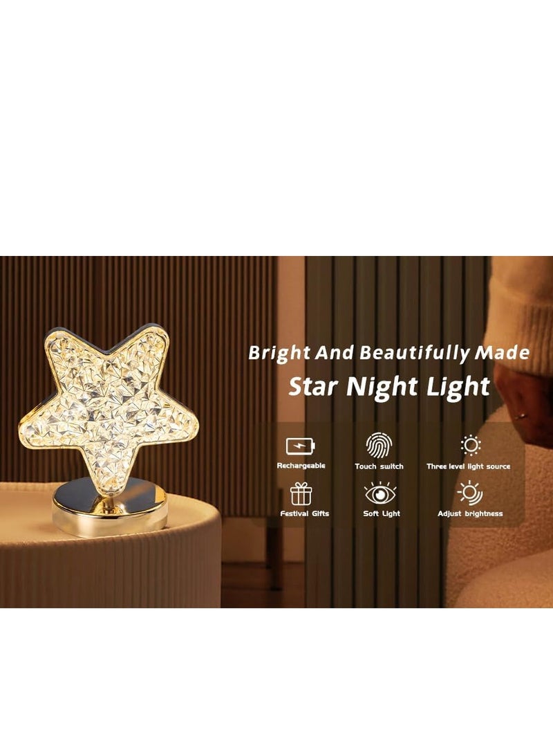 Star Cordless Table Lamp Lamp, 3 Colors Stepless Dimmable Table Lamp, Touch Control Star Light, USB Rechargeable Beside Lamp, Cute Night Light for Bedroom Living Room Home Decor(Star) - Image 3