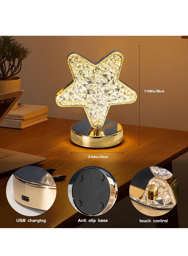 Star Cordless Table Lamp Lamp, 3 Colors Stepless Dimmable Table Lamp, Touch Control Star Light, USB Rechargeable Beside Lamp, Cute Night Light for Bedroom Living Room Home Decor(Star) - Image 4
