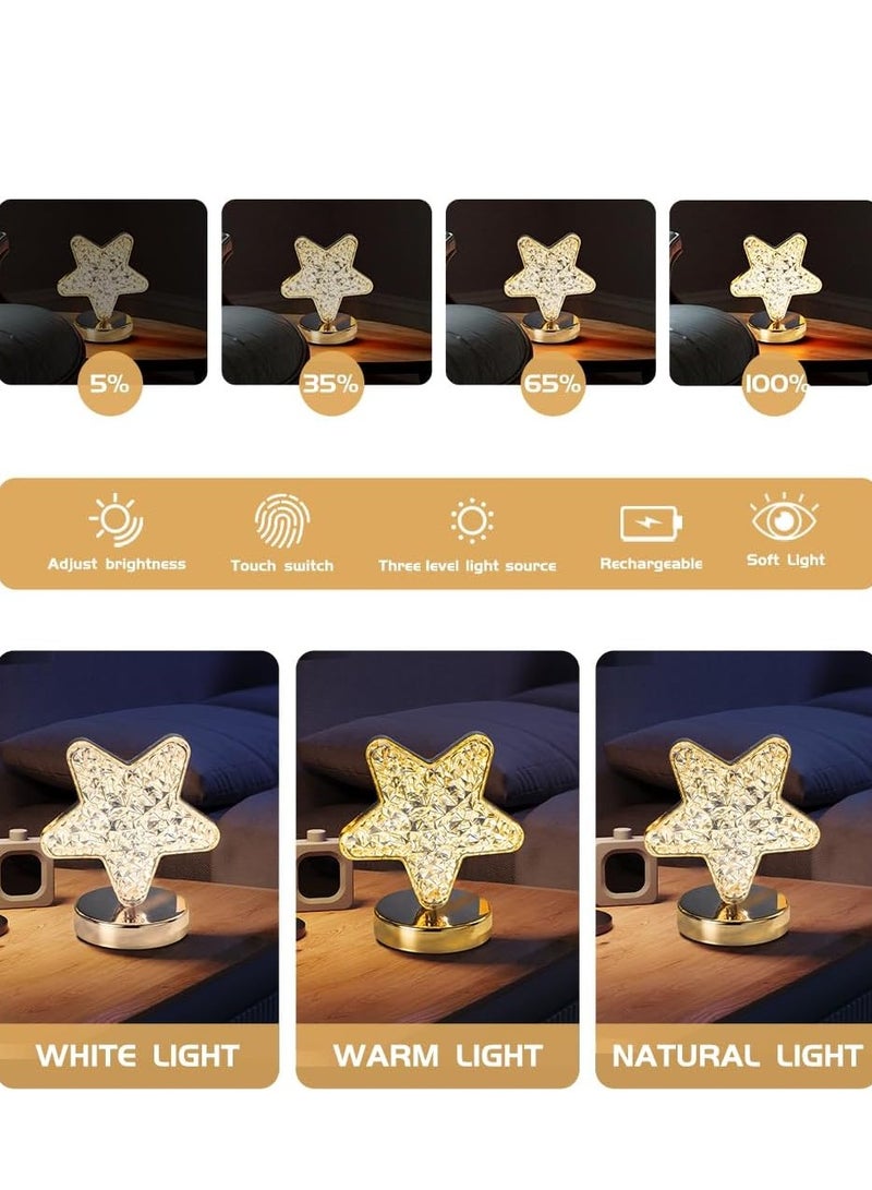 Star Cordless Table Lamp Lamp, 3 Colors Stepless Dimmable Table Lamp, Touch Control Star Light, USB Rechargeable Beside Lamp, Cute Night Light for Bedroom Living Room Home Decor(Star) - Image 5