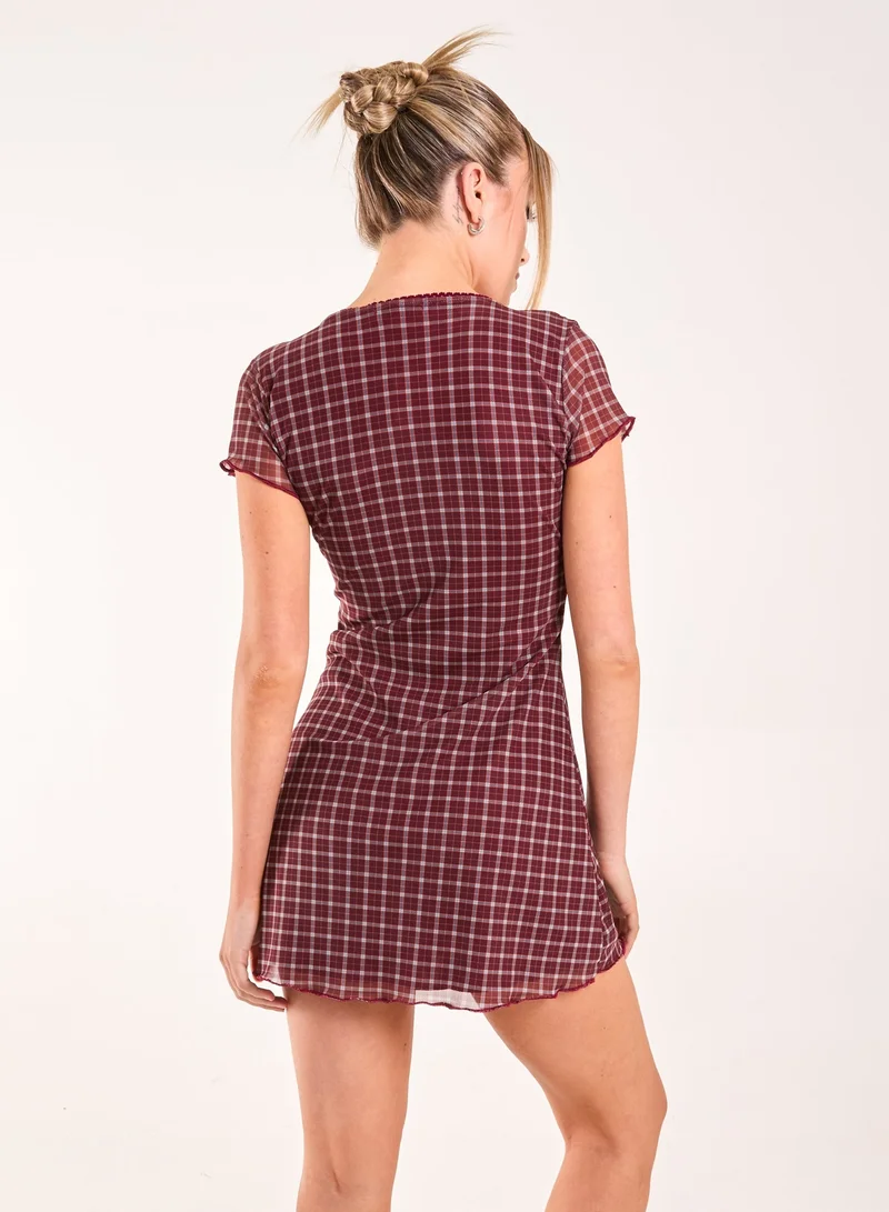 بينك فانيلا فستان قصير بأكمام كاب