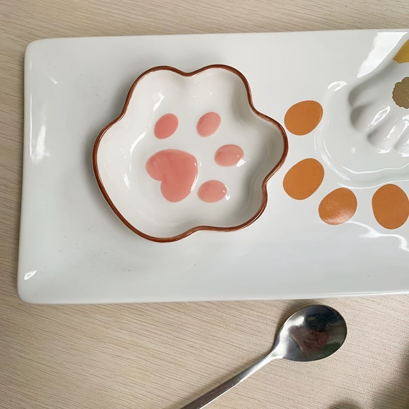 Cat Theme Spoon Rest Snack And Fruit Plate With Stirring Spoon 2pcs Black - Image 2