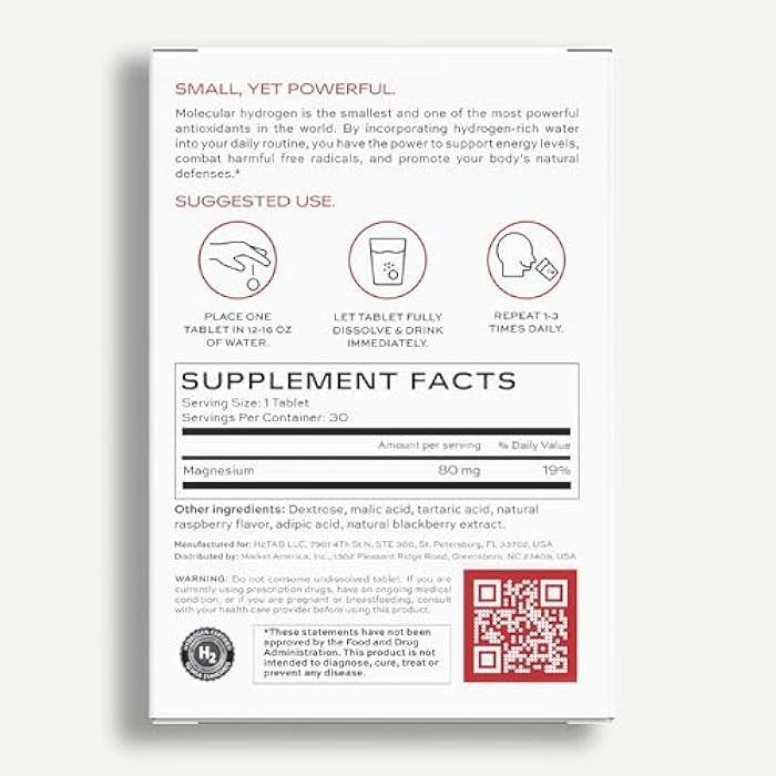 H2TAB Molecular H2TAB Hydrogen Water Tablets with Magnesium -12 PPM Hydrogen Tablets for Drinking Water -Rich in Antioxidants, Supports Cellular Health, Recovery & Cognitive Function (30 Counts, Raspberry) - Image 2
