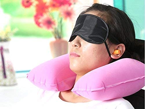 DC DC Dharam Creation 3 in 1 Tourist Neck Travel Pillow with Cushion CarEye Maks Sleep Rest Shade Ear Plug - Image 3