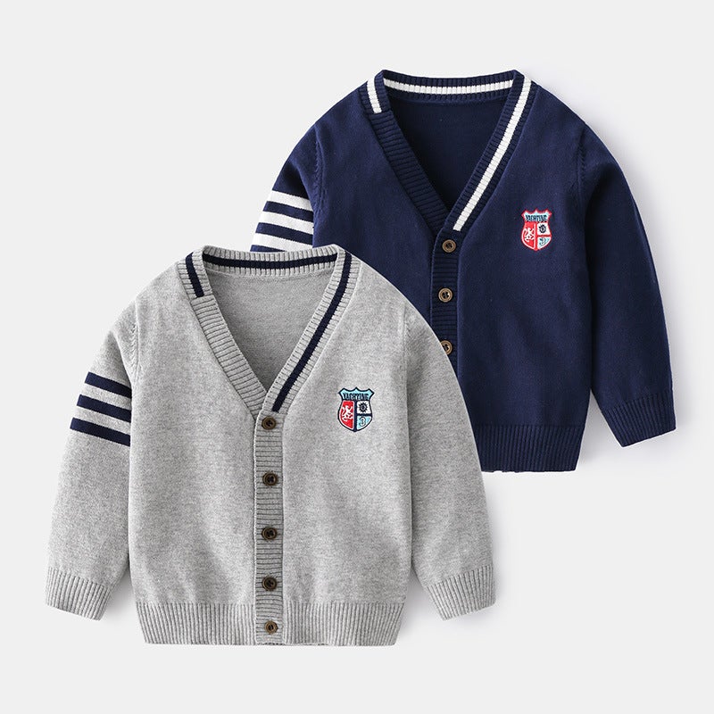 Korean-Style Academy-Style Casual Trendy Single-Breasted Boys' Jacket Small And Medium-Sized Children'S Fashion Spring New Long-Sleeved Cardigan - Image 2