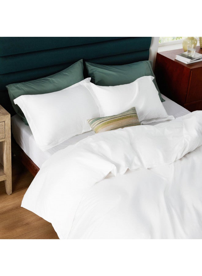 Bedsure Bedsure Cooling Duvet Cover King - Silky and Breathable Eucalyptus Lyocell Cotton Hybrid Comforter Cover Set for Hot Sleeper - Hypoallergenic and Moisture Wicking Cooling Bedding Set, Bright White  - Image 1