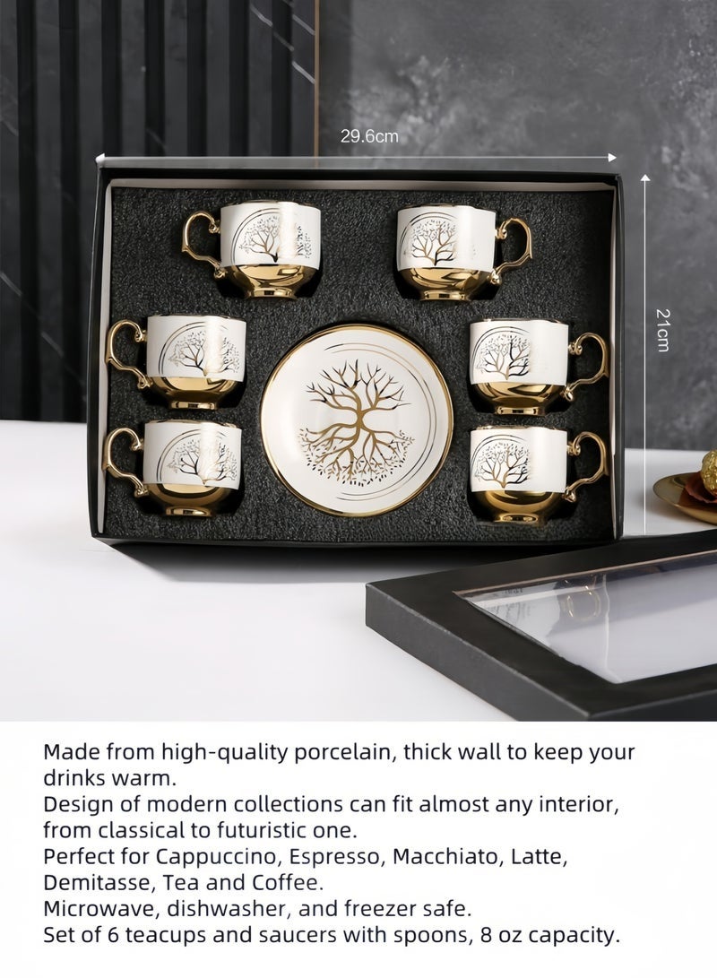 طقم أكواب وصحون قهوة 12 قطعة أكواب سيراميك عربية، كوب، ملعقة، طقم أكواب وصحون 90 مل 6 أكواب 6 صحون - Image 3