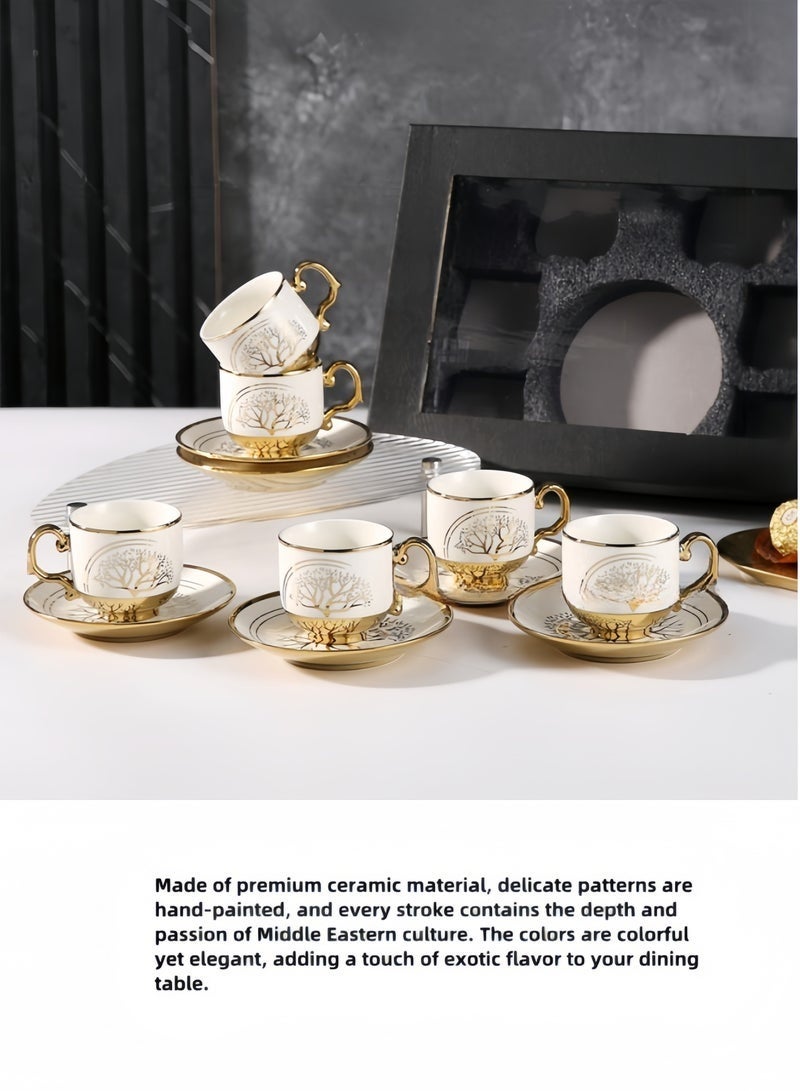 طقم أكواب وصحون قهوة 12 قطعة أكواب سيراميك عربية، كوب، ملعقة، طقم أكواب وصحون 90 مل 6 أكواب 6 صحون - Image 2