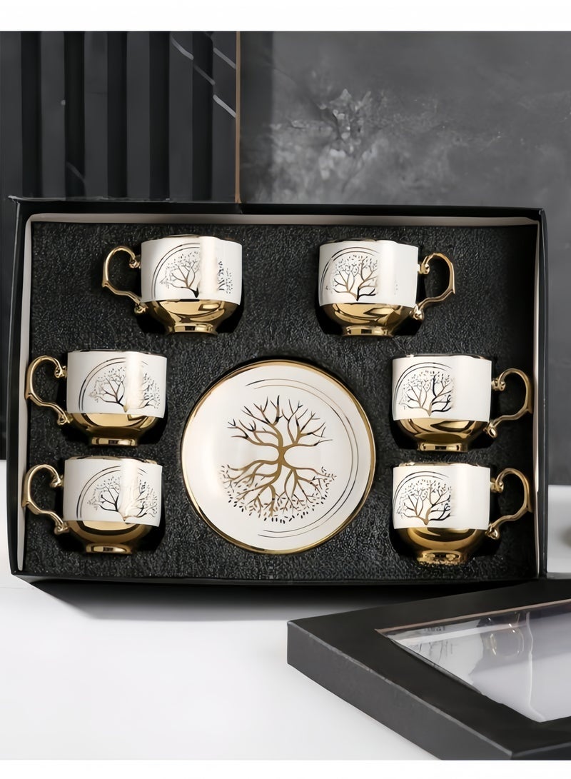 طقم أكواب وصحون قهوة 12 قطعة أكواب سيراميك عربية، كوب، ملعقة، طقم أكواب وصحون 90 مل 6 أكواب 6 صحون - Image 1