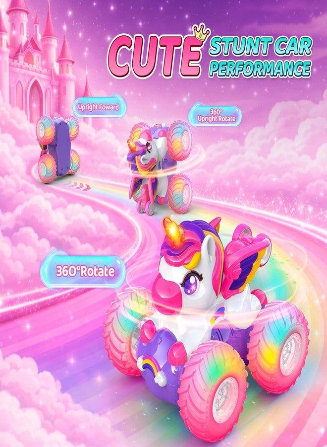 Toyze سيارة تحكم عن بعد على شكل يونيكورن للبنات، سيارات دوارة 360 درجة رباعية الدفع مع أضواء، ألعاب سيارات وردية للأطفال، ألعاب مسلية داخلية وخارجية، هدية مثالية لأعياد الميلاد والكريسماس للفتيات من عمر 3 إلى 8 سنوات - Image 2