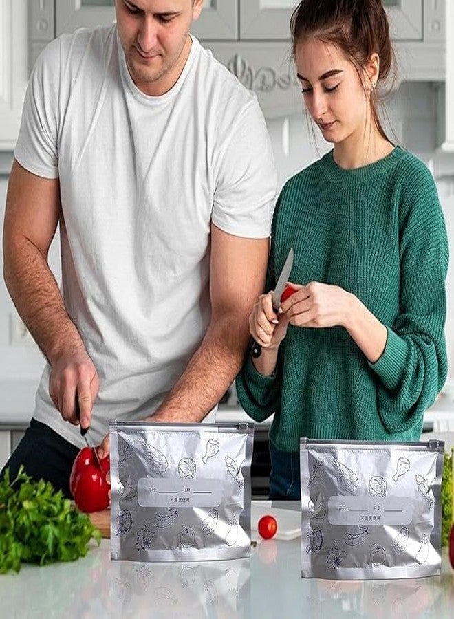 Greenhood أكياس تخزين الطعام المصنوعة من الألومنيوم القابلة لإعادة الاستخدام من جرينهود، أكياس قابلة للإغلاق بسحاب، أكياس ألومنيوم مانعة للتسرب لحفظ الخضراوات والفواكه واللحوم طازجة (عبوة من قطعة واحدة) - Image 2