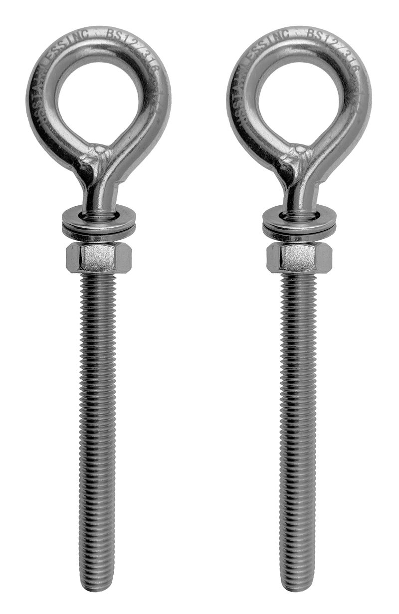 US STAINLESS 2 Pieces Stainless Steel 316 M12 Eye Bolt 12mm x 120mm (1/2" x 4 3/4") Marine Grade Pitch of 1.75 - Image 1