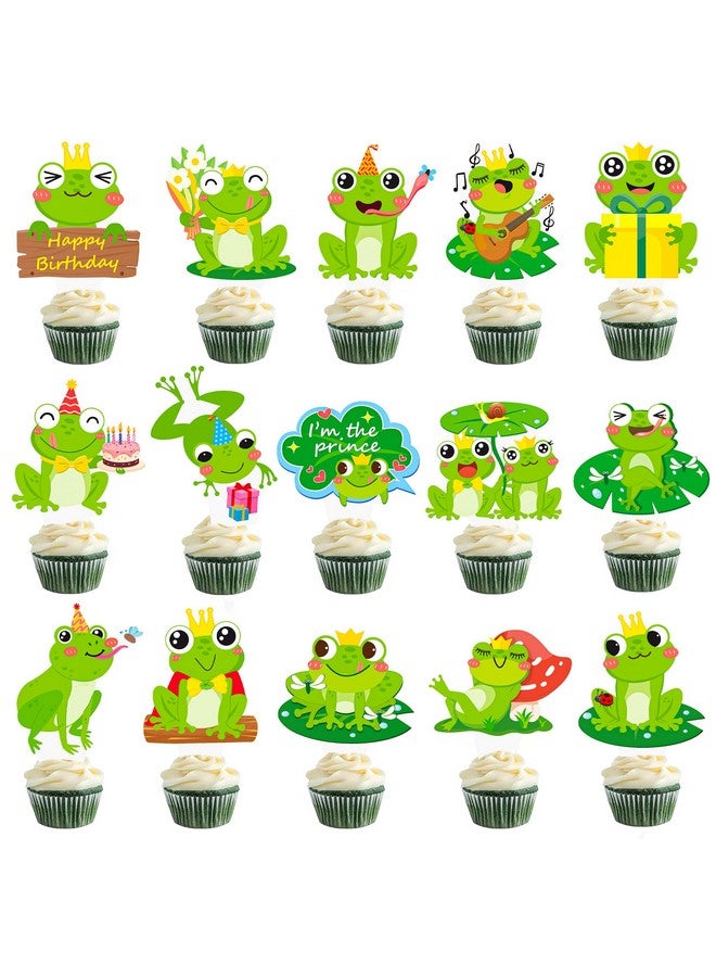 umoni Frog Cupcake Toppers Frog Birthday Cake Decorations Green 48Pcs Frog Animals Cupcake Picks Frog Theme Party Decorations for Fairy Tale Frog Prince Party Supplies - Image 1