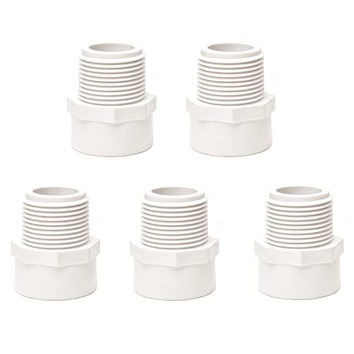 FangKingNo 5pcs 1.25Inch White 2-Way PVC Male Threaded Adapter Adaptador Macho Fittings (Slip to Male Thread) Coupling with 1.25-Inch Schedule 40-5 Pack (1 1/4") - Image 1