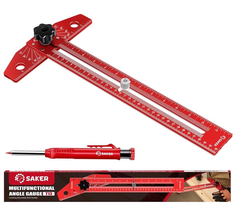 Saker Woodworking Scriber Marking Line Ruler, Adjustable Aluminum Alloy Sliding T-Square Ruler - Image 1