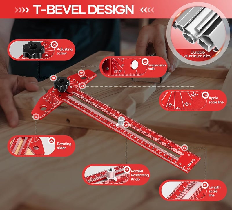 Saker Woodworking Scriber Marking Line Ruler, Adjustable Aluminum Alloy Sliding T-Square Ruler - Image 3