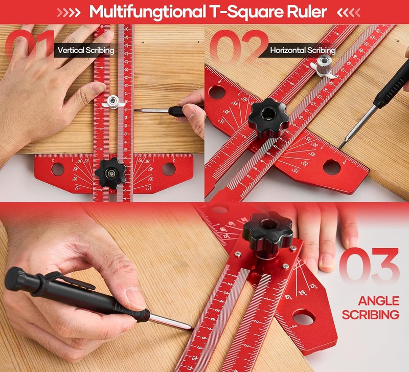 Saker Woodworking Scriber Marking Line Ruler, Adjustable Aluminum Alloy Sliding T-Square Ruler - Image 4