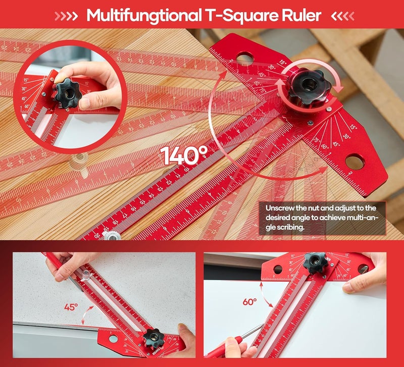 Saker Woodworking Scriber Marking Line Ruler, Adjustable Aluminum Alloy Sliding T-Square Ruler - Image 5