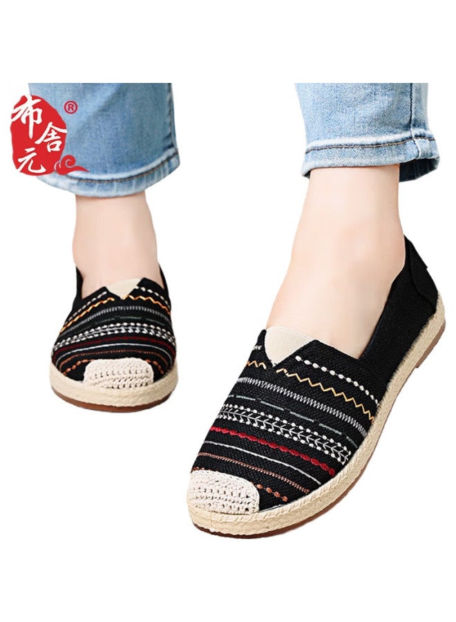 BUSHEYUAN Women'S Flat Slip-On Breathable Middle-Aged And Elderly Mother Shoes Breathable Old Beijing Cloth Shoes Female 430-7079 Black 36 - Image 2