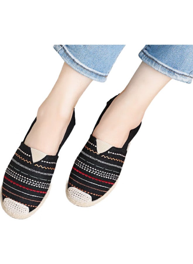 BUSHEYUAN Women'S Flat Slip-On Breathable Middle-Aged And Elderly Mother Shoes Breathable Old Beijing Cloth Shoes Female 430-7079 Black 36 - Image 1